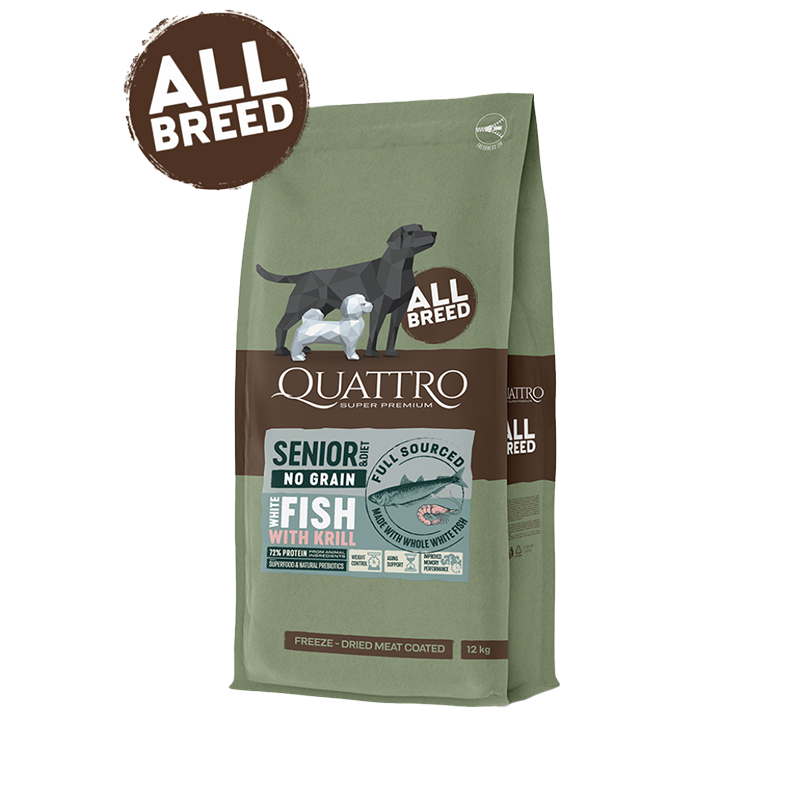 Quattro No Grain All Breed Senior / Diet Whitefish & Krill