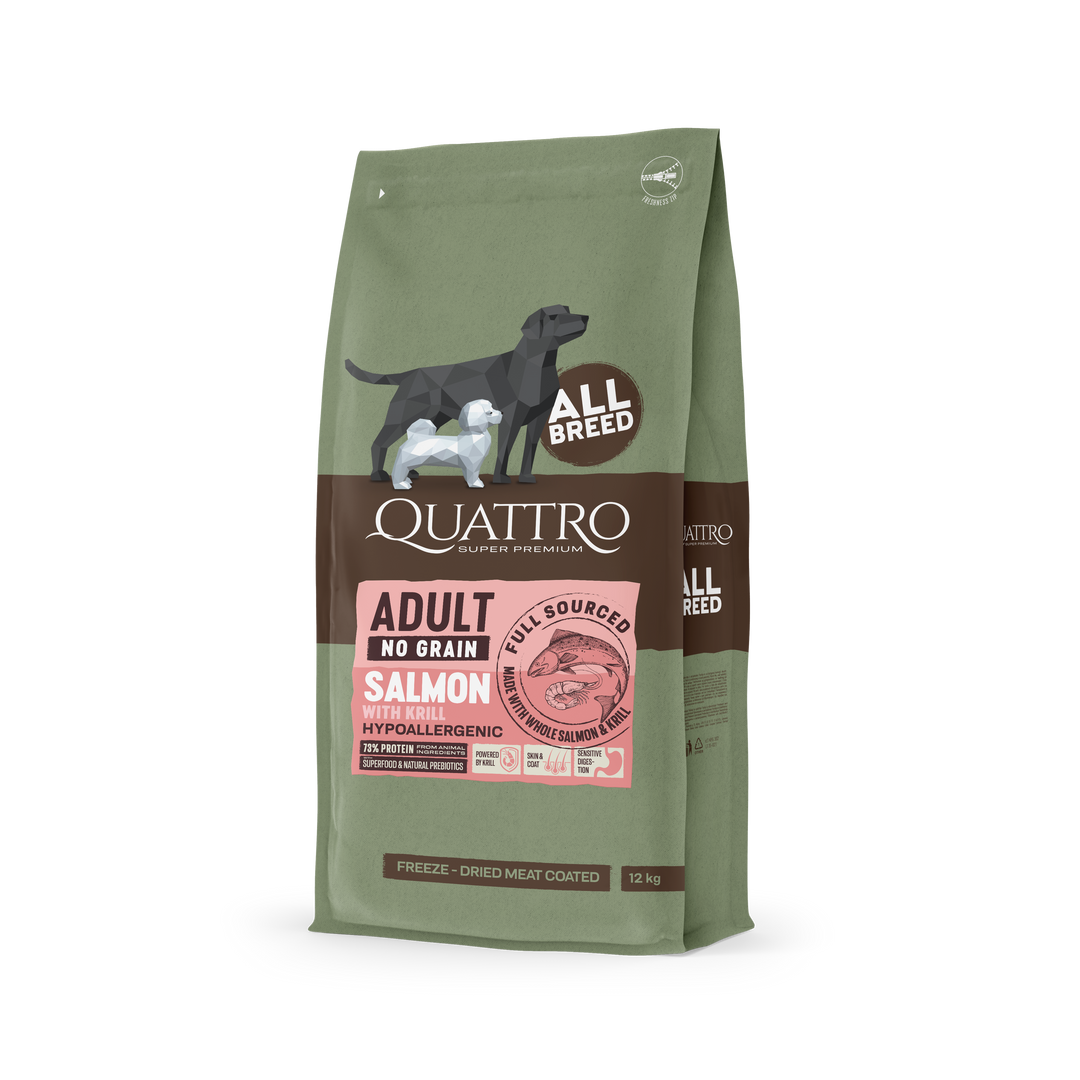 Quattro No Grain All Breed Adult Salmon & Krill - 12 kg